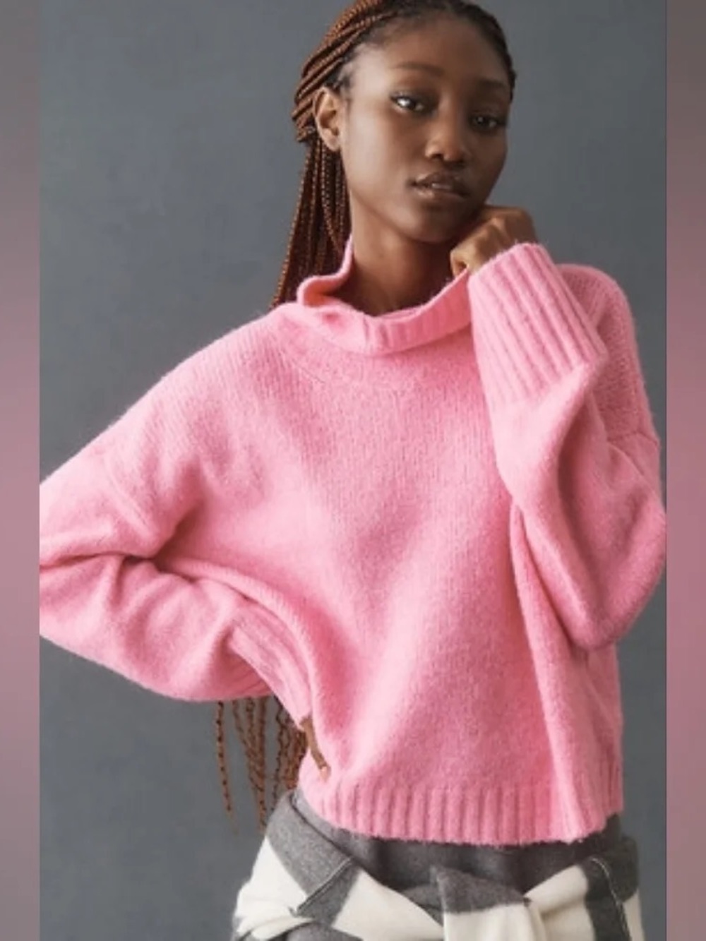 Pilcro Anthropologie The Lennon Wide-Sleeve Turtleneck Sweater size Large Pink